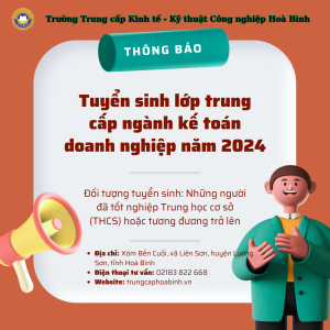 Thông báo tuyển sinh lớp trung cấp ngành kế toán doanh nghiệp năm 2024